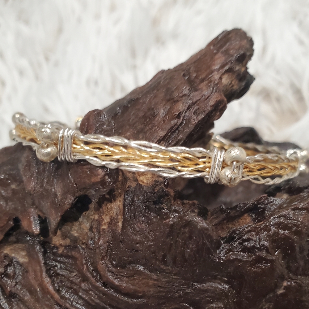 Two-Tone Wirewrapped Bracelet - gold and Silver Wire Bangle - Stackable Bracelet